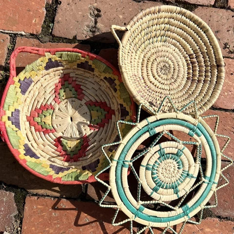 Hand Woven Wicker Shallow Trivet Platter Basket or Wall Decor - Set of 3 Cover