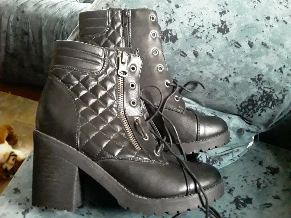 Новый Rampage harrison кожи черный шнурует вверх коренастый каблук платформе ботинки 10 М - Изображение 1 из 4