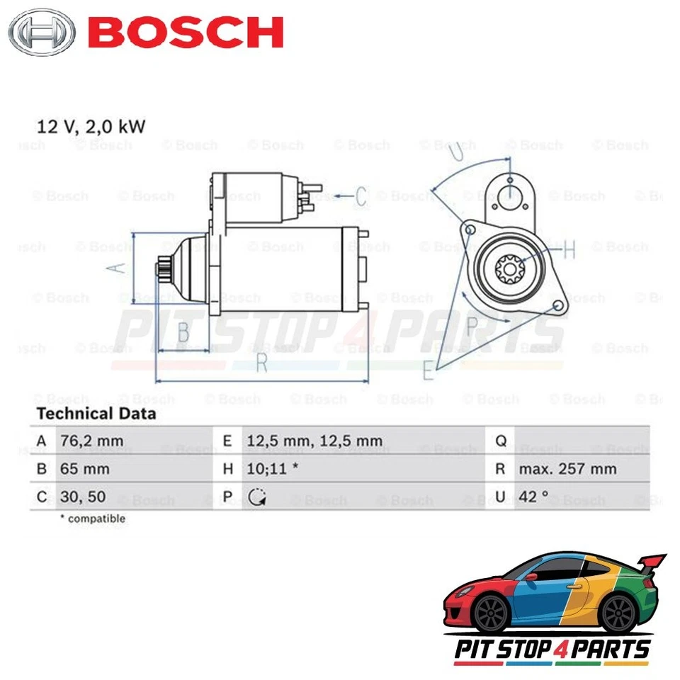 Bosch 0986018390 Starter Fits Audi A3 2000-2003 02M911023A 02M911023F - Image 1 of 1