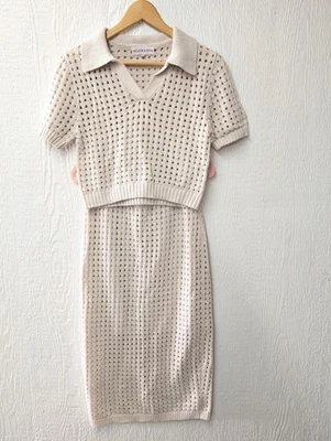 Willow And Wind Cream Crochet Cropped Sweater & Skirt Set Size Size Large - Image 1 of 4