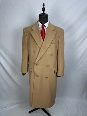 Vintage Men's Long Coat Double Breasted wool Camel Classic suit Overcoat 44R 46R - Image 1 of 4