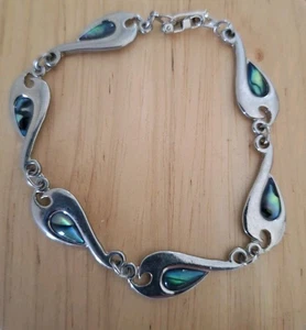 Silvertone & Abalone Link Bracelet Vintage - Picture 1 of 7