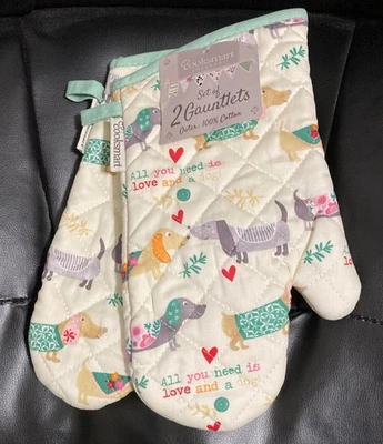 -Conjunto de 2- Luvas de Forno DACHSHUND AMOR ❤️ CÃES WIENER Novo 🎁 PRESENTES DE NATAL - Imagem 1 de 3