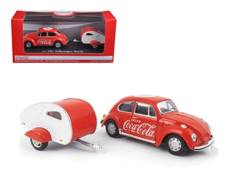 1967 Volkswagen Beetle Red & Teardrop Trailer Coca-Cola 1/43 Model By Mcc 440032 - Image 1 of 1
