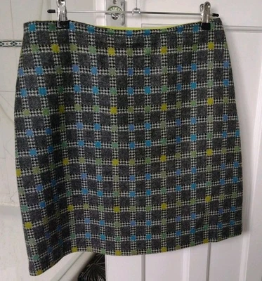 Laura Ashley Tweed Skirt Grey Blue Green Spots Size 14  - Image 1 of 3