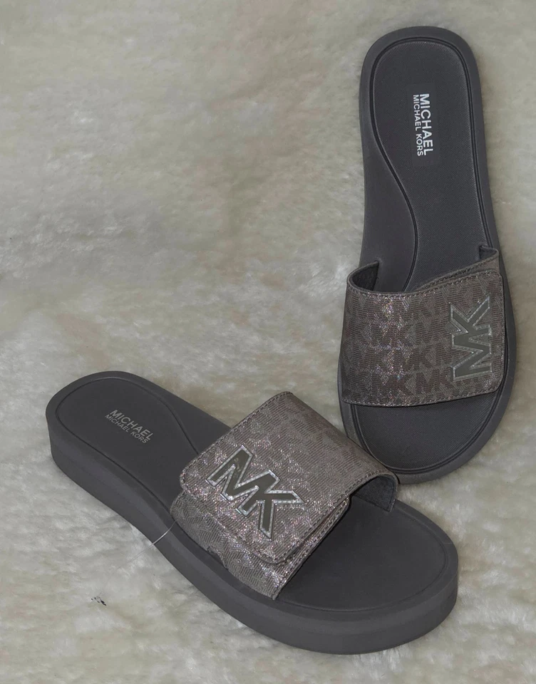 Sandalias MK Michael Kors MK Plataforma Deslizable Gris/Plateado Mujer Talla US 8 NUEVAS Foto 1 de 4