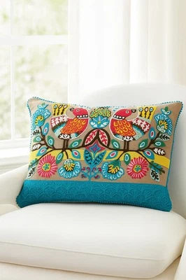 Birds Cushion Cover – Embroidered Cotton Handcrafted Home Décor 35 x 50 cm - Image 1 of 4