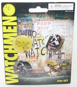 Watchmen Movie 1.25" PIN SET OF 4 Who Watches DC NECA Badges 2009 Brand NEW - Picture 1 of 2