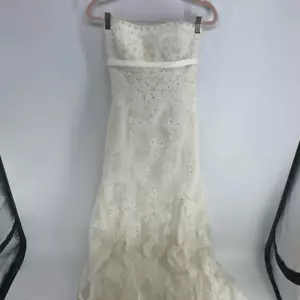 Abito da sposa bianco su donna bianco vintage senza spalline perline pizzo sovrapposto XS - Foto 1 di 10
