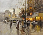 Oil Painting HD Print Picture Paris Street Scene on canvas L259