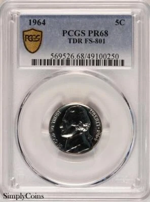 1964 TDR FS-801 Jefferson Nickel ~ PCGS PR68 ~ 1 OF 4! TrueView Rare Proof - Image 1 of 3
