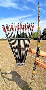 TRADITIONAL RECURVE ARCHERY SET WITH 20 ARROWS PLUS HOLDER (BLACK) - Picture 1 of 5