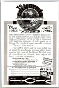 PRINT AD 1937 To California the Scenic Way Royal Gorge Moffat Tunnel SMALL 3 x 4 - Picture 1 of 3