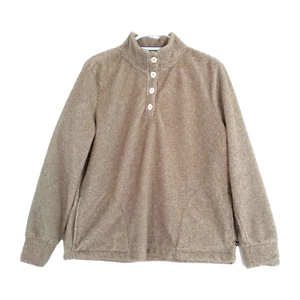 Eddie Bauer Sweater Womens Large Pumice Fleece Pullover Long Sleeve ¼ Button Up - Picture 1 of 13