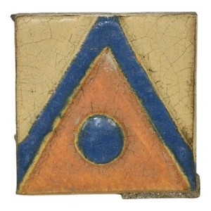 Piastrella geometrica Flint Faience ceramica artistica vintage blu arancione art deco - Foto 1 di 6