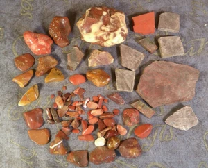 JOB LOT OF POLISHED & UNPOLISHED RED BROWN ROCKS MINERALS AND CUT SLICES - Picture 1 of 6