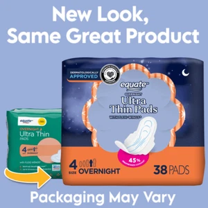 Ultra Thin Pads with Wings, Unscented, Overnight, Size 4 (38 Count) - Picture 1 of 8