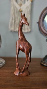 Hand Carved Wooden Giraffe Figurine Statue~Hand Carved in Kenya~Folk Art - Picture 1 of 5