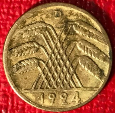 BETTER GRADE 1924 D GERMANY 10 REICHSPFENNIG COIN-APR159 - Image 1 of 2