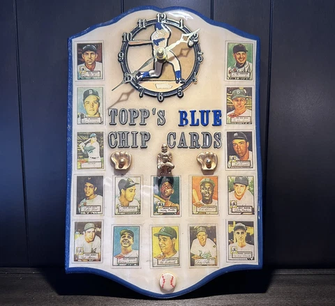 Vintage TOPPS Blue Chip Cards Lacquered Wooden Baseball Wall Hanging Wood Clock Cover