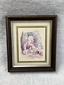 George Nathan VTG Sleeping Infant Baby Matted Framed Mini Print Nursery 5" x 6" - Picture 1 of 7