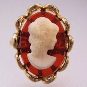 1960s Cameo Costume Ring Adjustable Vintage Jewelry Old New Stock Gifts for Girl - Picture 1 of 7