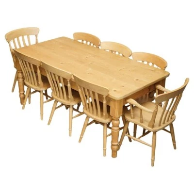 VINTAGE ENGLISH HERITAGE PINE DINING TABLE & EIGHT WINSOR CHAIRS SUITE 8 - Image 1 of 4