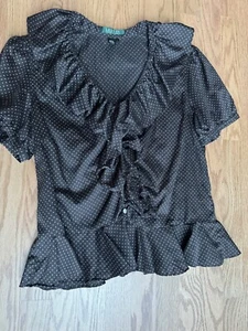 Camicetta Ralph Lauren a pois con volant davanti orlo peplo donna taglia large - Foto 1 di 12