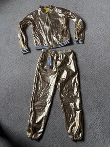 Iefiel Kids Gold Girls Metallic Lg Slv Zippered Jacket w/ High Waist Pants Sz 10 - Picture 1 of 7