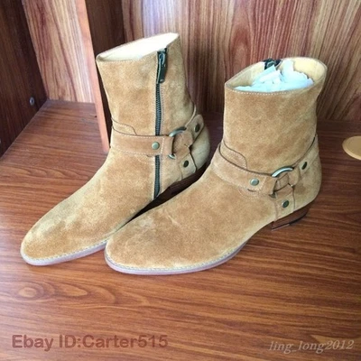 Western Hombres Cremallera Lateral Botines Gamuza Chesea Pasarela Botas Altas Zapatos Talla Foto 1 de 4