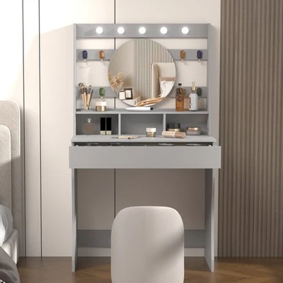 Vanity Desk with Lighted Mirror Makeup Vanity Table 3 Adjustable Lighting Colors - Image 1 of 4