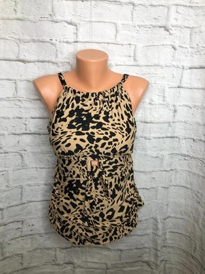 Jantzen Black Brown Animal Print Tankini Top Swimsuit Size 12 NWT - Image 1 of 3