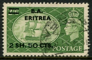 ERITREA - 1951 KGVI 2/- 50c on 2/6d 'YELLOW-GREEN' VFU SGE30 Cv £32 [A6356] - Bild 1 von 2