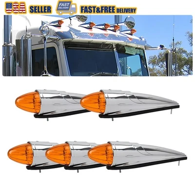 5x 17 LED Amber Torpedo Cab Marker Roof Running Top Light For Kenworth Peterbilt - Image 1 of 4