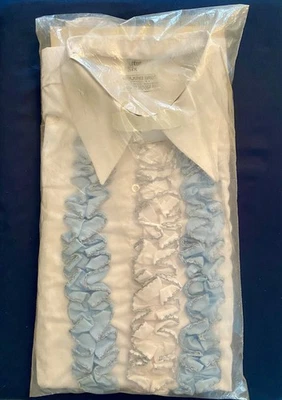 Vtg NOS AFTER SIX Tuxedo Dress Shirt Ruffles Mens L4 White Blue Retro Prom 70s - Image 1 of 4