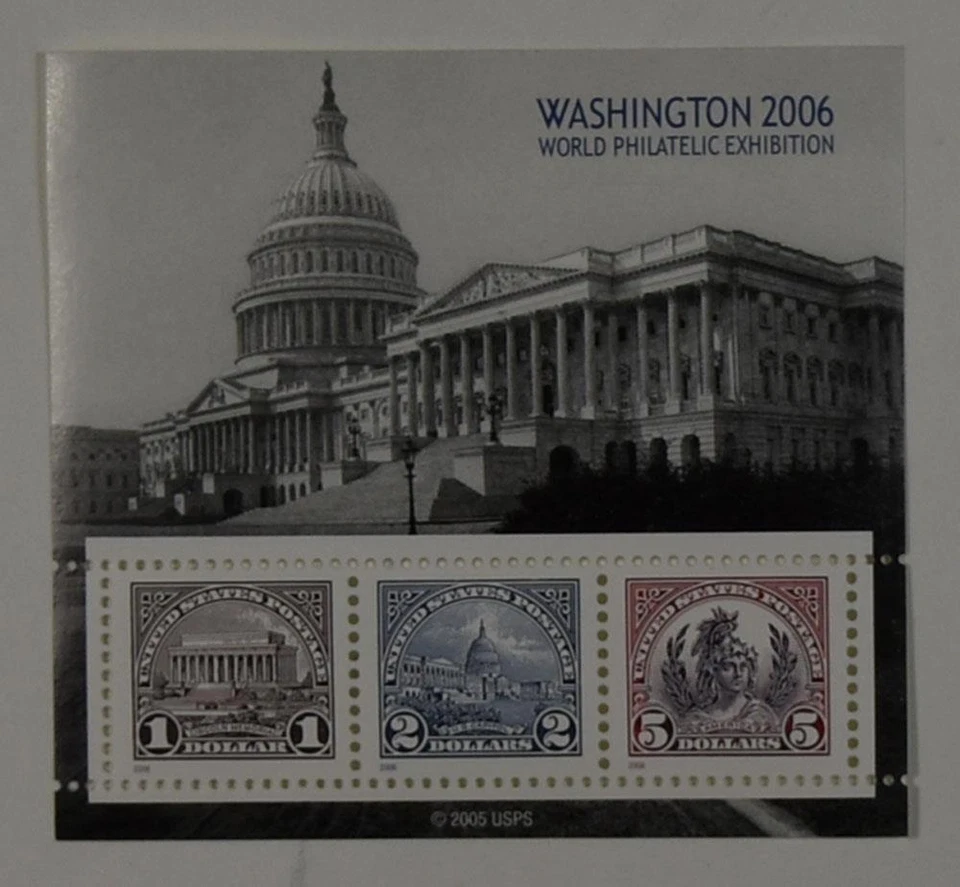 US SCOTT 4075 PANE OF 3 WASHINGTON 2006 STAMP EXIBITION STAMPS $8.00 FACE MNH - Image 1 of 1