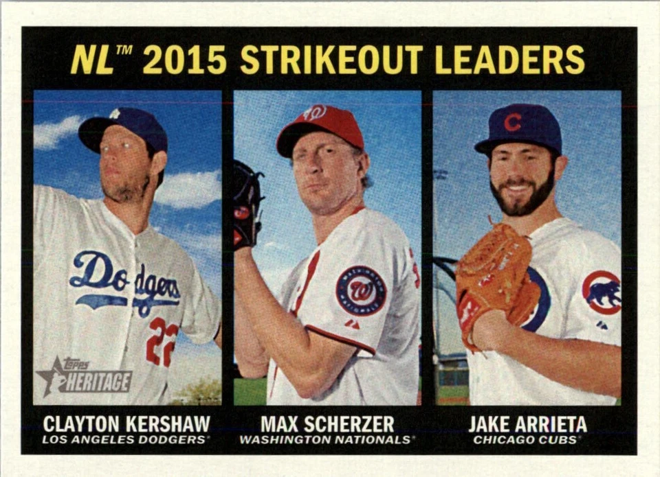 2016 Topps Heritage #238 Clayton Kershaw, Max Scherzer & Jake Arrieta - Image 1 of 1