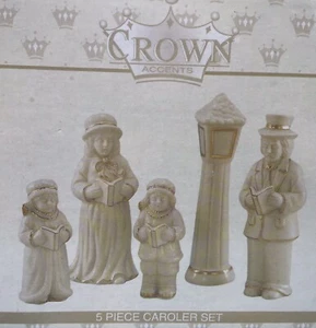 World Bazaar 5 Piece Christmas Carolers Ivory W Gold Edges Crown Collection VTG - Picture 1 of 6