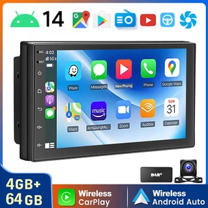 DAB+ Autoradio Android 14 Apple Carplay Doppel DIN 7" GPS NAVI WIFI 4+64G Kamera - Bild 1 von 13