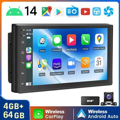 DAB+ Autoradio Android 14 Apple Carplay Doppel DIN 7" GPS NAVI WIFI 4+64G Kamera - Bild 1 von 4