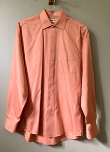 Van Heusen Luxe Sateen LS Dress Shirt Men 15 1/2 Neck 34/35 Coral Button Up Work - Picture 1 of 4