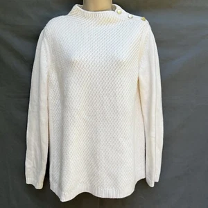 Talbots Cream White Knit Sweater Size M Good Button Detail Classic Nautical - Picture 1 of 7