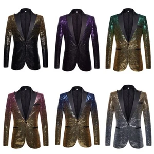 1pc Men Blazer Jackets Regular Fit Groom Wedding Formal Notch Lapel Sequins - Picture 1 of 34