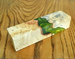 Maple BURL & Resin Hybrid Wood Block Turning Blank Scales Knife Handle G155 - Picture 1 of 4
