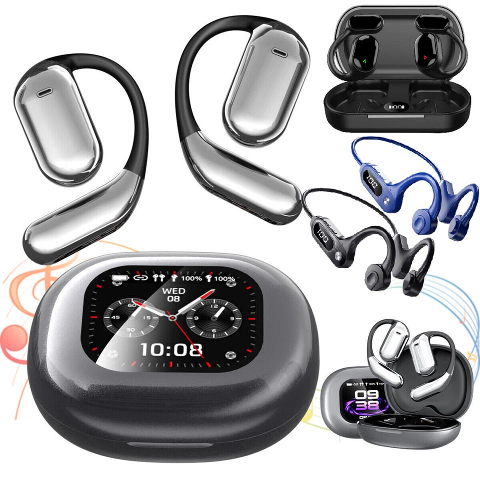 Open-Ear Bluetooth 5.4 Headphones Wireless Earbuds Sport Headset Touch Screen US - Image 1 of 1