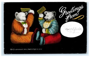 Tarjeta postal antropomórfica Greetings East Northfield MA Osos vestidos F11 - Imagen 1 de 2