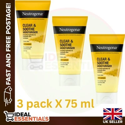 Neutrogena Clear & Soothe Oil-Free Moisturiser with Turmeric (3 pack X 75ml)