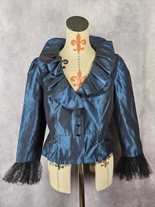 NWT VTG Teri Jon Womens 10 100% Silk Blue Evening Cocktail Party Blazer Jacket - Picture 1 of 10
