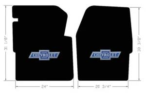 NEW! BLACK FLOOR MATS 1960-1966 Chevy Pickup Truck C10 K10 Blue Embroidered Logo - Picture 1 of 12