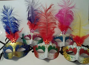 Choice 5 colors Masquerade Mardi Gras Dance Feather Flower Gem Mask 1 or Lot 12 - Picture 1 of 7